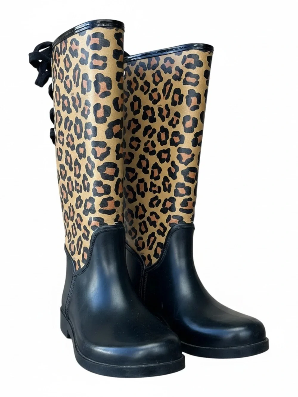 Coach Leopard Print Tall Rain Boots | Lace Back | Women’s Size 7
